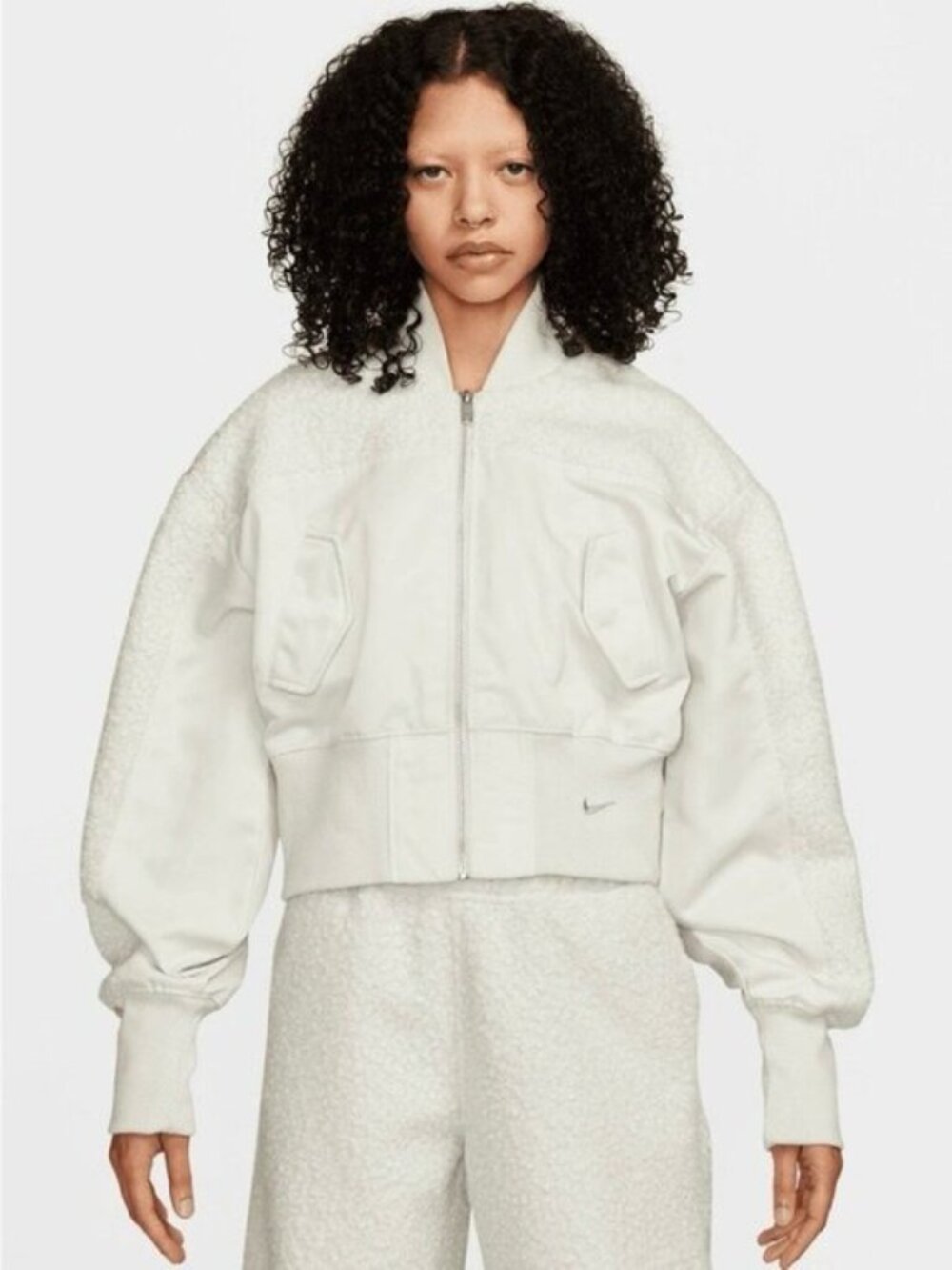 Nike Collection White Texture Bomber Jacket Athletic Street Boxy